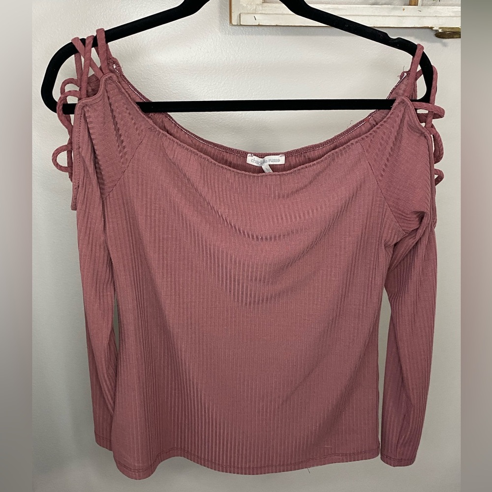 Charlotte Russe Off-Shoulder Top long sleeve cold shoulder, detail size large